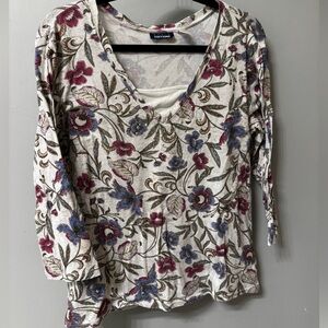 3 for $10 Basic Editions Floral Long Sleeve Shirt With Rhinestones Large V Neck